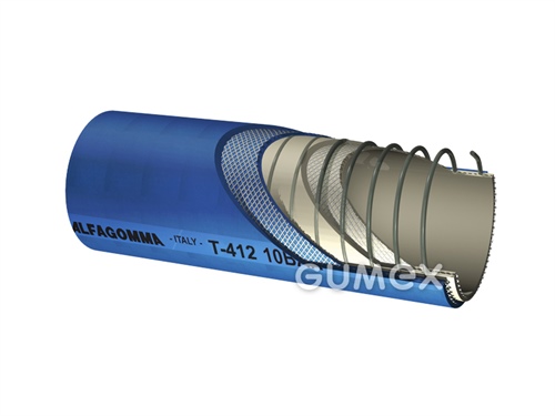 Potravinová tlakonasávacia hadica na tekuté požívatiny T412 LE, 51/61mm, FDA, 10bar/-1bar, NR/NR-EPDM, -40°C/+80°C, modrá